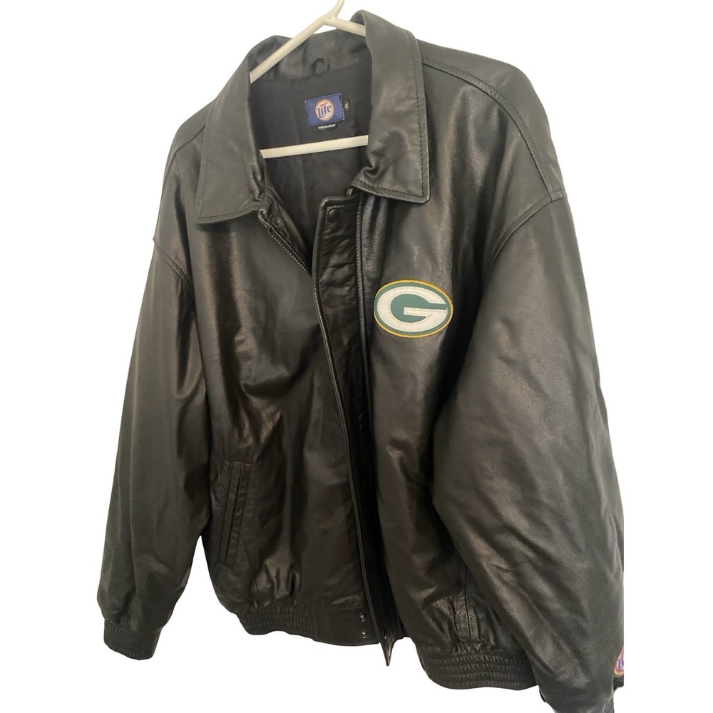 Green Bay Packers XL Miller Lite Leather Jacket Men's Large Vintage - Picture 4 of 14